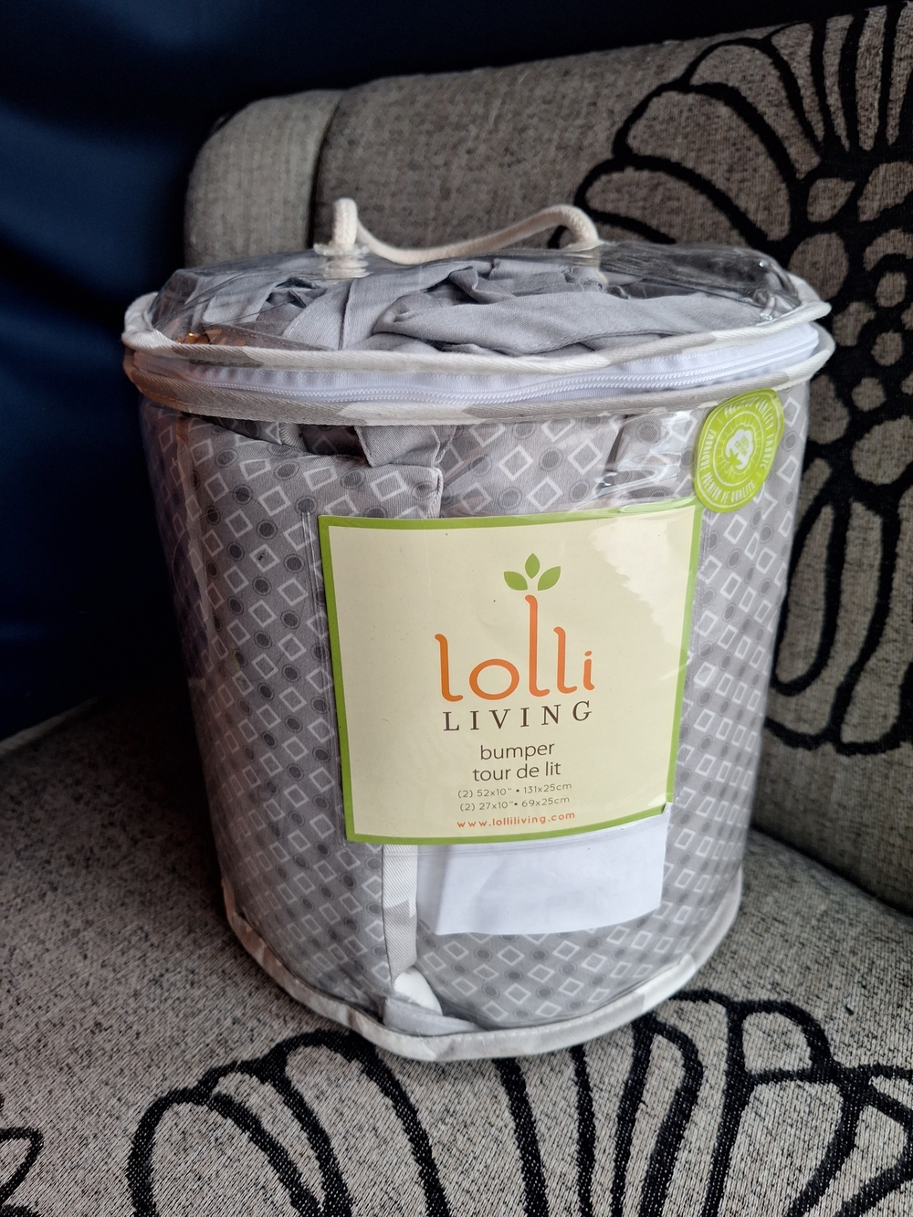 Lolli Gray Diamond Pattern Crib Bumper